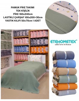 ETEHOMETEX HAVUZLU PİKE TAKIMI %100 PAMUK TEK KİŞİLİK YEŞİL 8696474232089